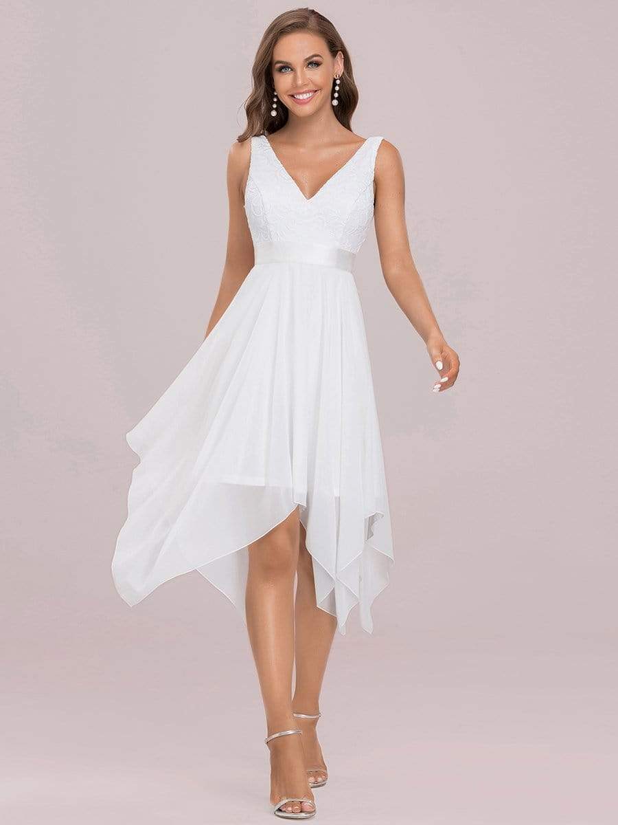 Stunning V Neck Lace & Chiffon Wedding Guest Dresses for Women