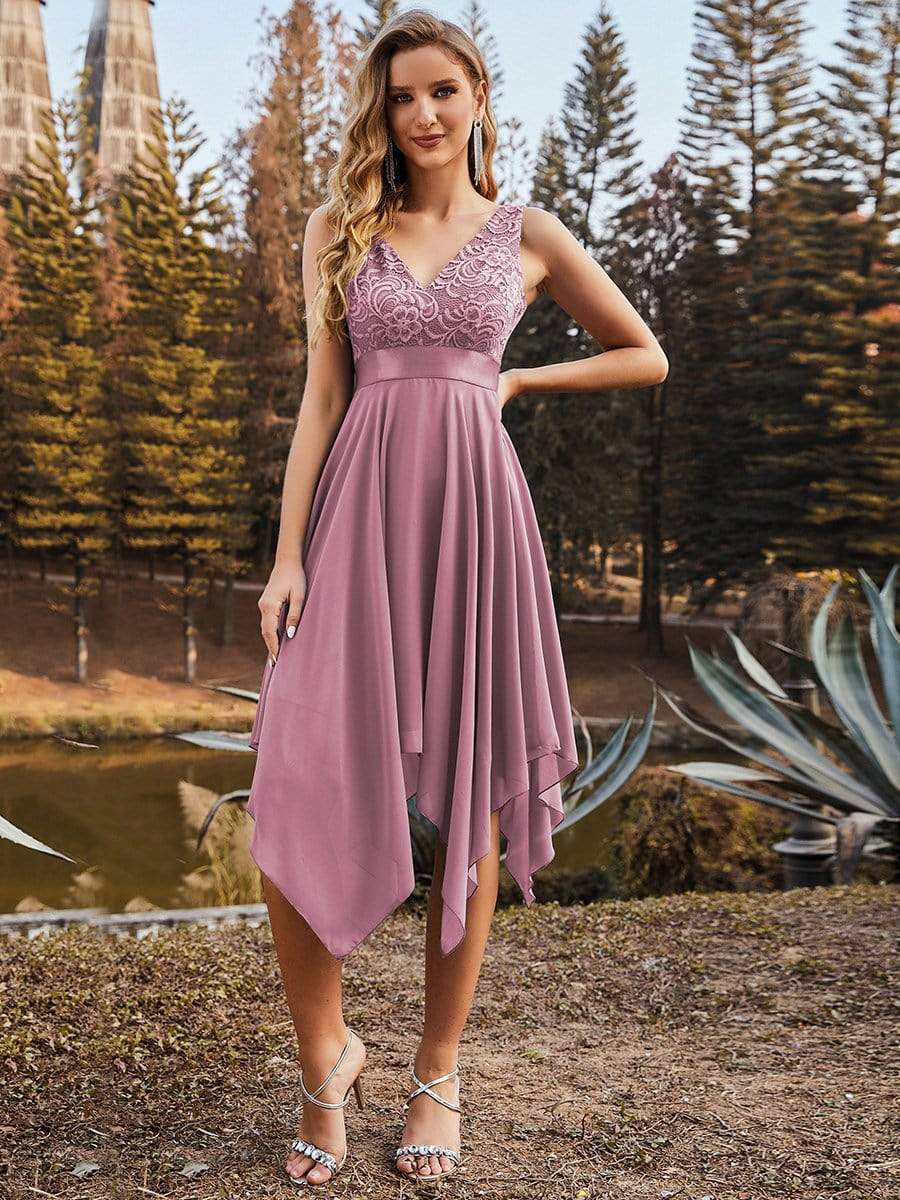 Stunning V Neck Lace & Chiffon Wedding Guest Dresses for Women