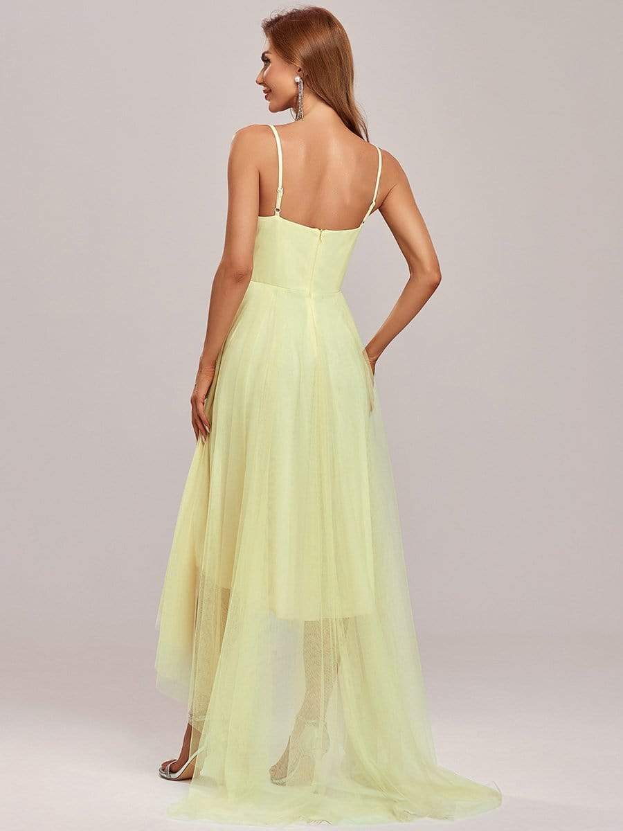 Stylish High-Low Tulle Prom Dress with Beaded Belt