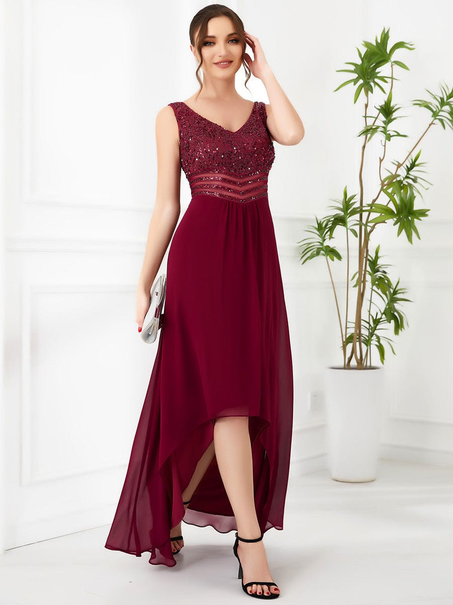 Sexy High-Low Maxi Chiffon Evening Dresses with Sequin