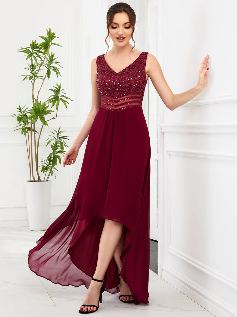 Sexy High-Low Maxi Chiffon Evening Dresses with Sequin