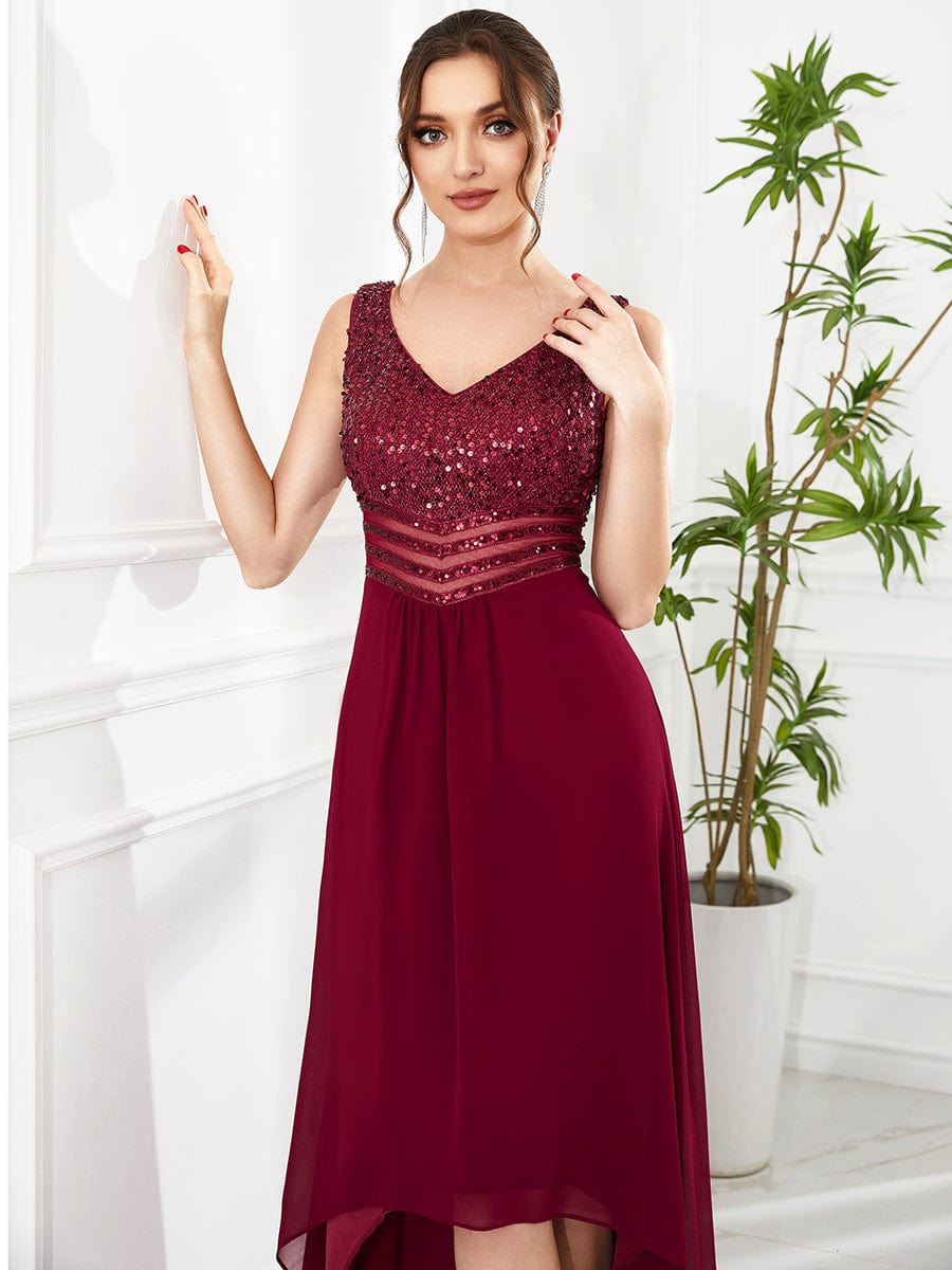 Sexy High-Low Maxi Chiffon Evening Dresses with Sequin