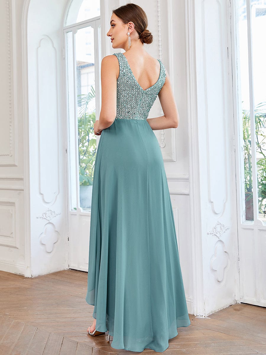 Sexy High-Low Maxi Chiffon Evening Dresses with Sequin