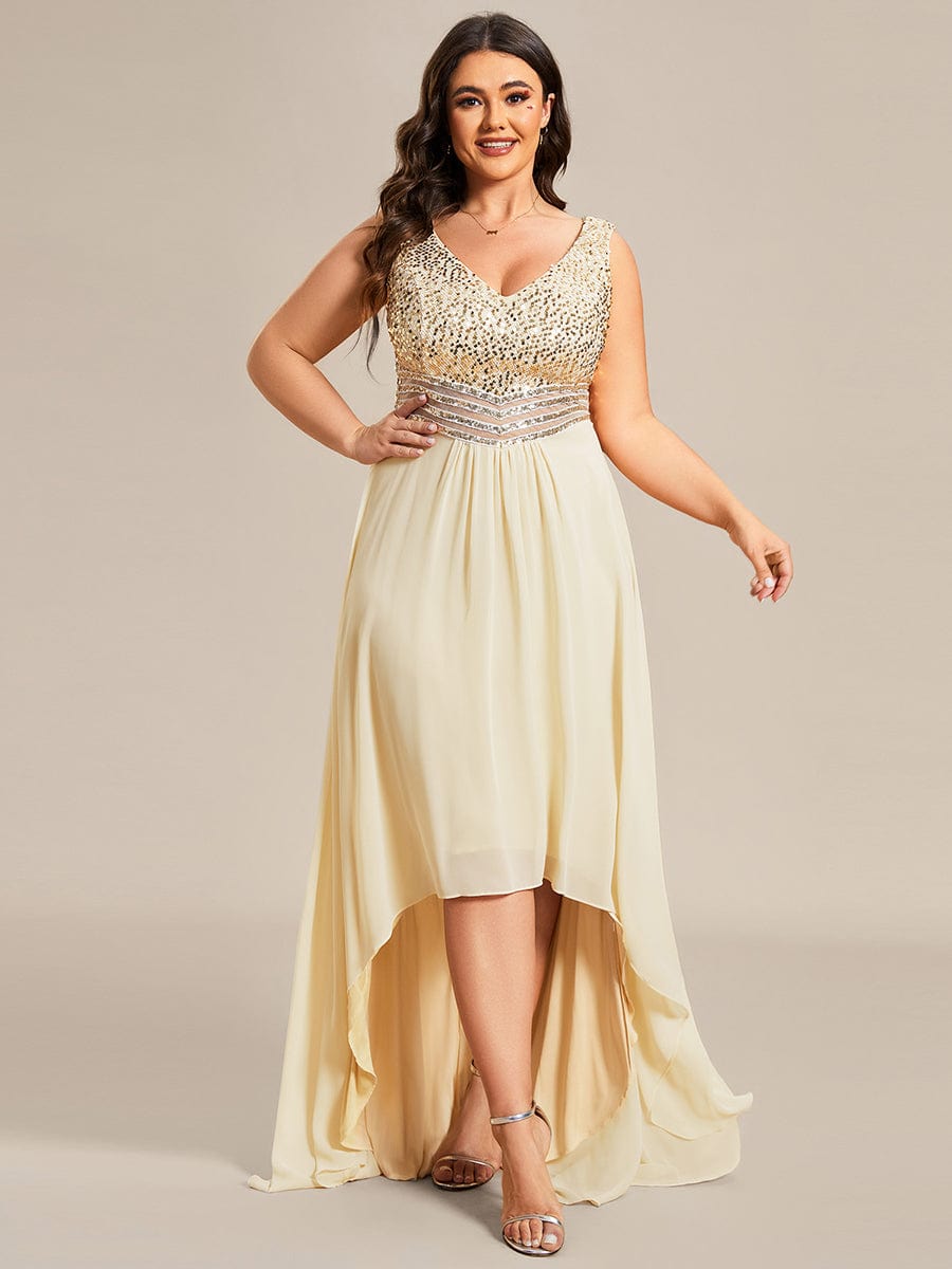 Sexy High-Low Maxi Chiffon Evening Dresses with Sequin