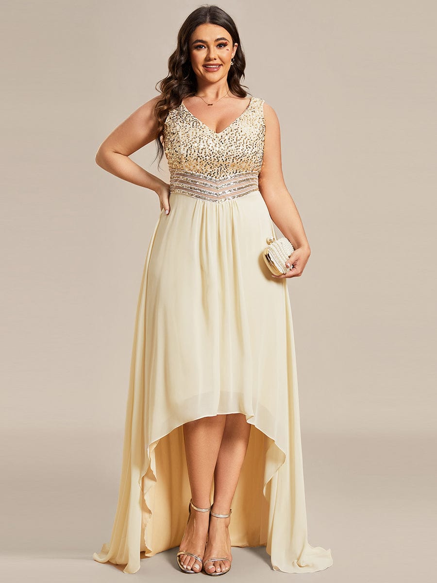 Sexy High-Low Maxi Chiffon Evening Dresses with Sequin