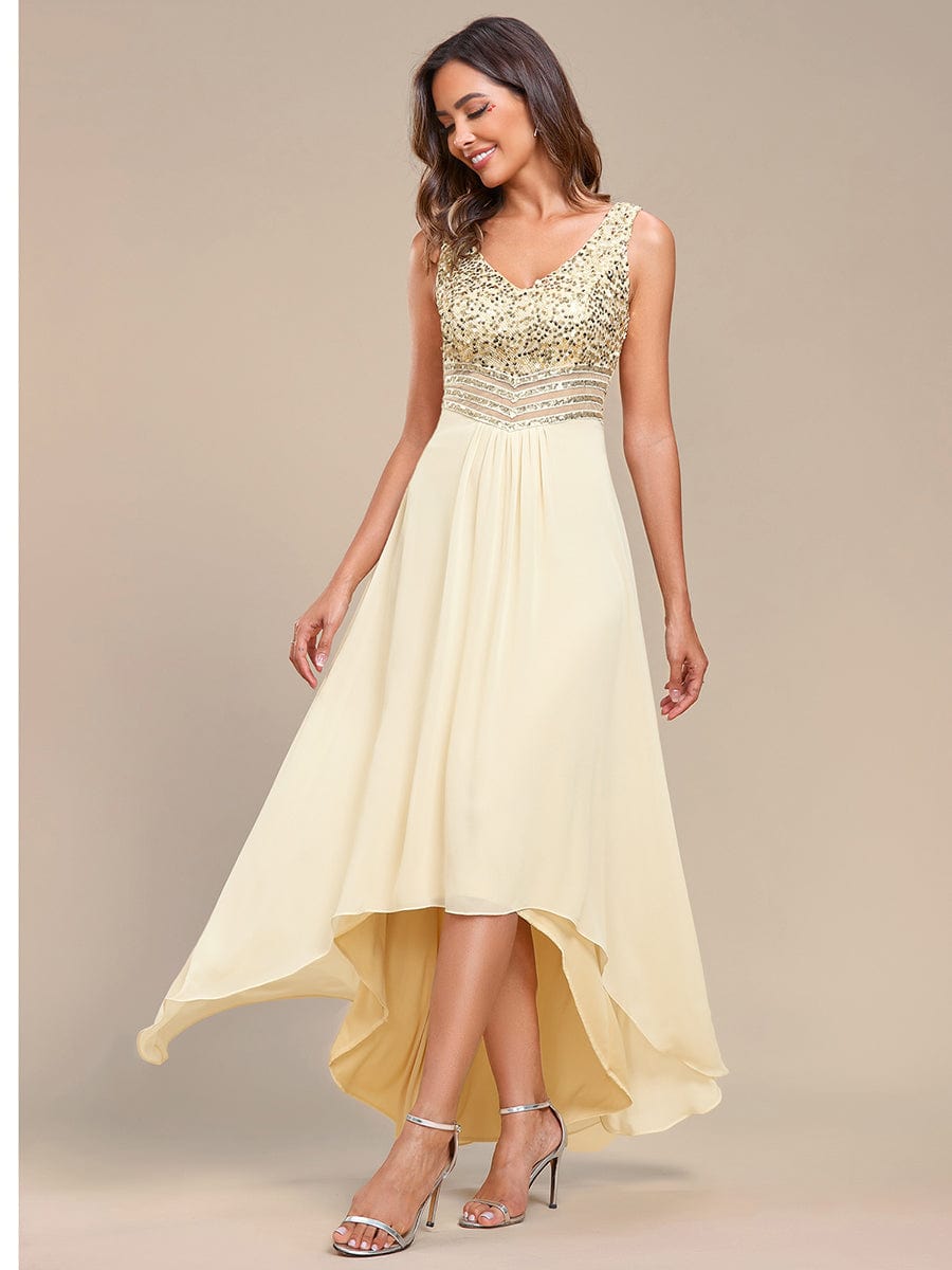 Sexy High-Low Maxi Chiffon Evening Dresses with Sequin