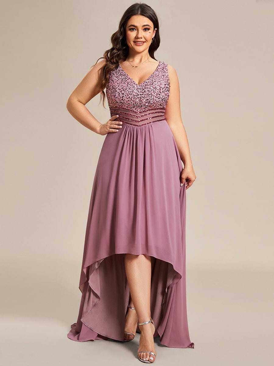 Sexy High-Low Maxi Chiffon Evening Dresses with Sequin