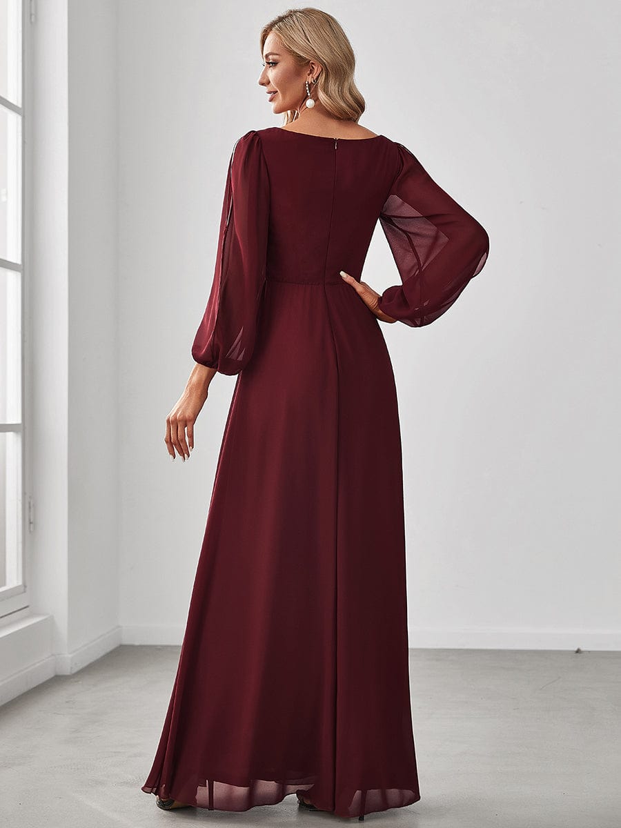 Custom Size Lantern Long Slit Sleeve Deep V Applique Maxi Evening Dress