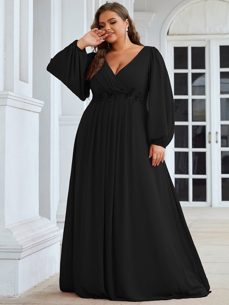 Plus Size Stylish Chiffon Evening Dresses with Long Lantern Sleeves