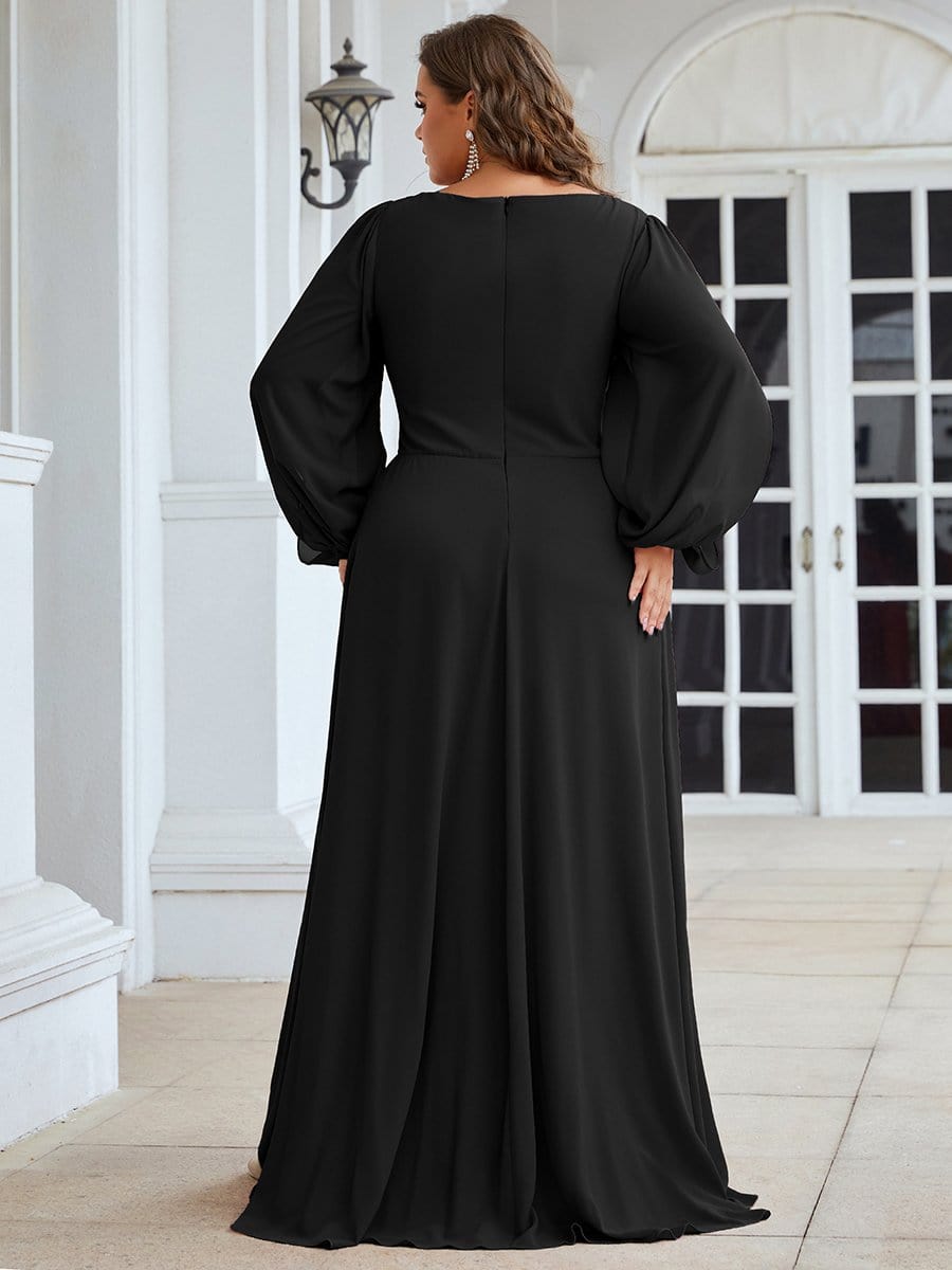 Plus Size Stylish Chiffon Evening Dresses with Long Lantern Sleeves