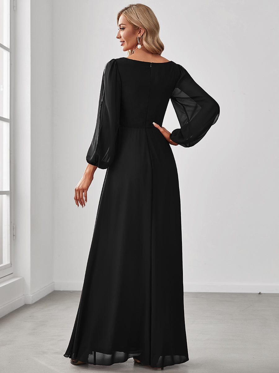 Custom Size Lantern Long Slit Sleeve Deep V Applique Maxi Evening Dress