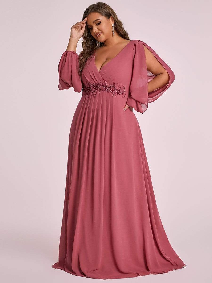 Plus Size Stylish Chiffon Evening Dresses with Long Lantern Sleeves