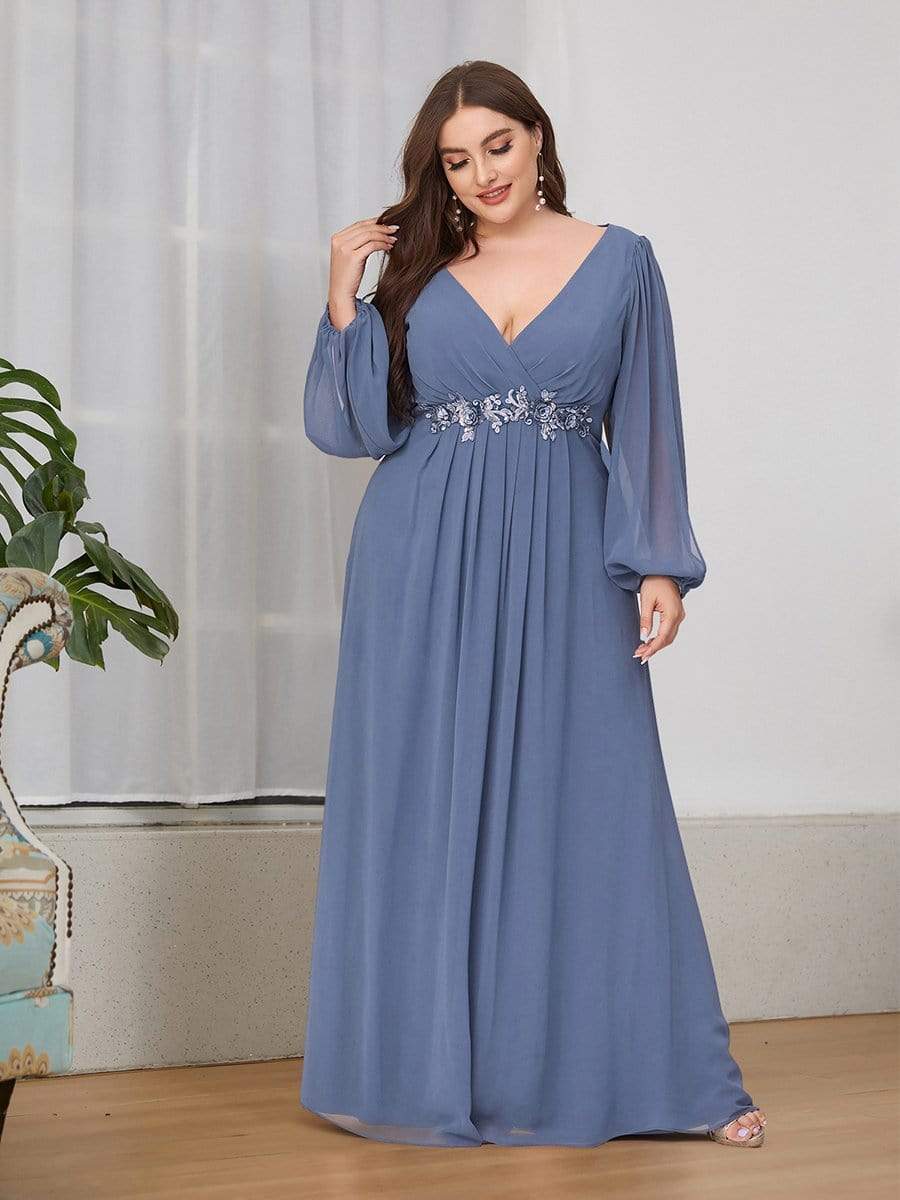 Plus Size Stylish Chiffon Evening Dresses with Long Lantern Sleeves