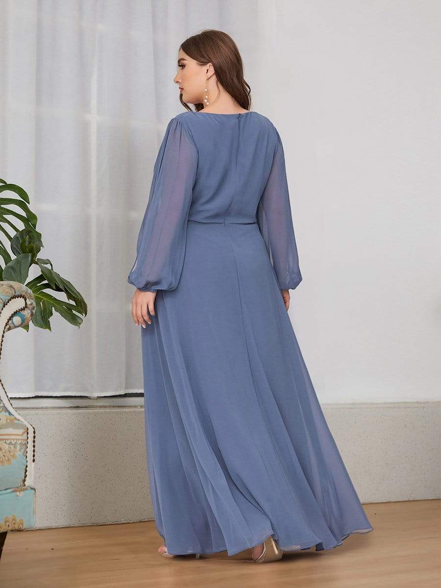 Plus Size Stylish Chiffon Evening Dresses with Long Lantern Sleeves