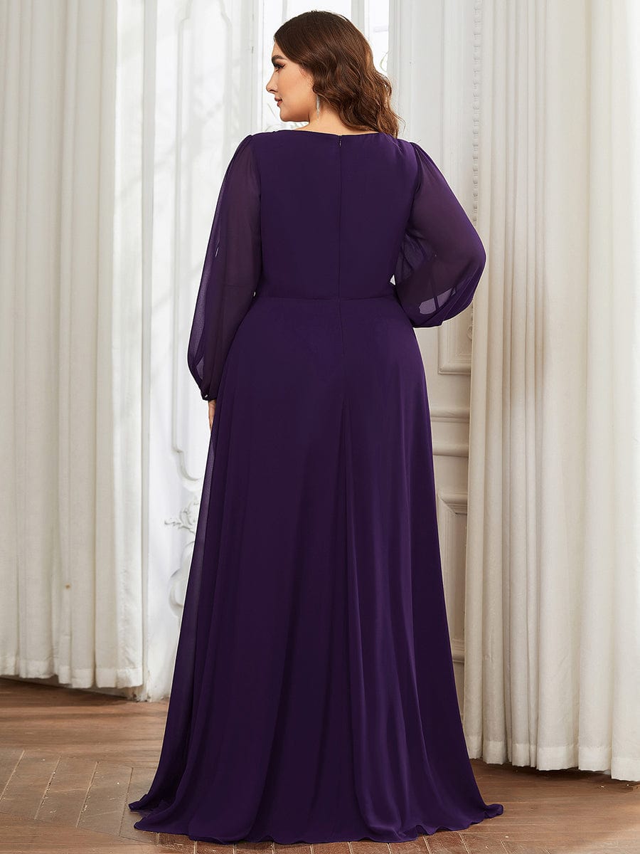 Plus Size Stylish Chiffon Evening Dresses with Long Lantern Sleeves