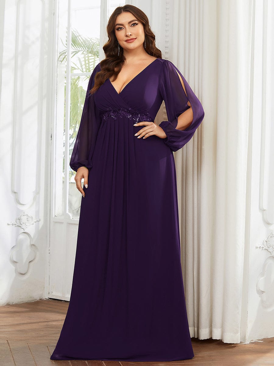 Plus Size Stylish Chiffon Evening Dresses with Long Lantern Sleeves