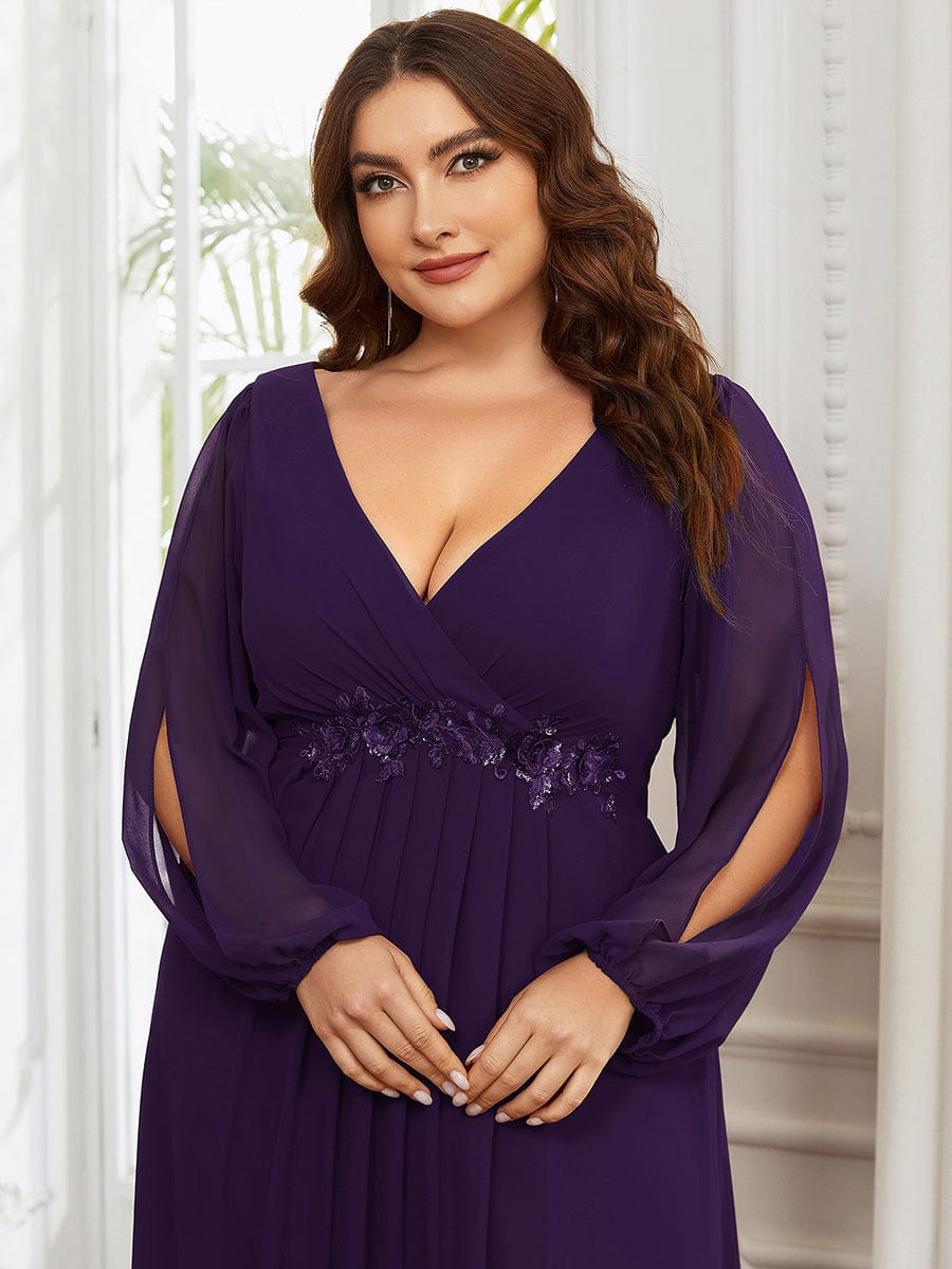 Plus Size Stylish Chiffon Evening Dresses with Long Lantern Sleeves