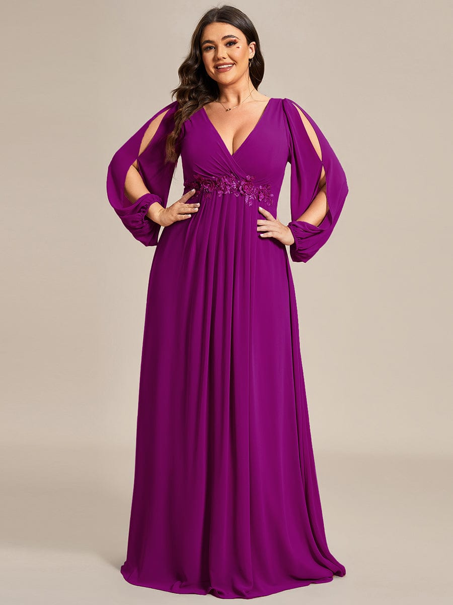 Plus Size Stylish Chiffon Evening Dresses with Long Lantern Sleeves