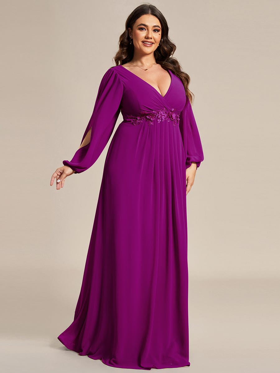 Plus Size Stylish Chiffon Evening Dresses with Long Lantern Sleeves