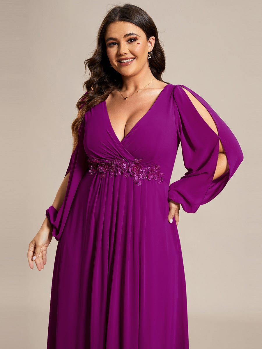 Plus Size Stylish Chiffon Evening Dresses with Long Lantern Sleeves