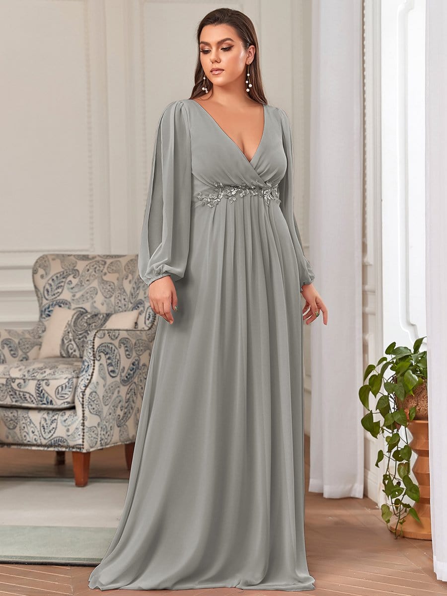 Plus Size Stylish Chiffon Evening Dresses with Long Lantern Sleeves