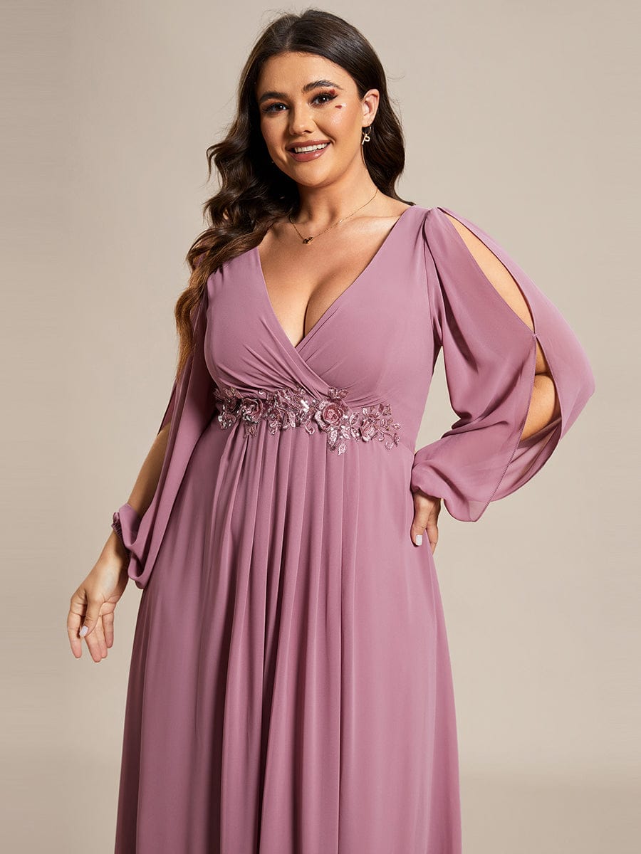 Plus Size Stylish Chiffon Evening Dresses with Long Lantern Sleeves