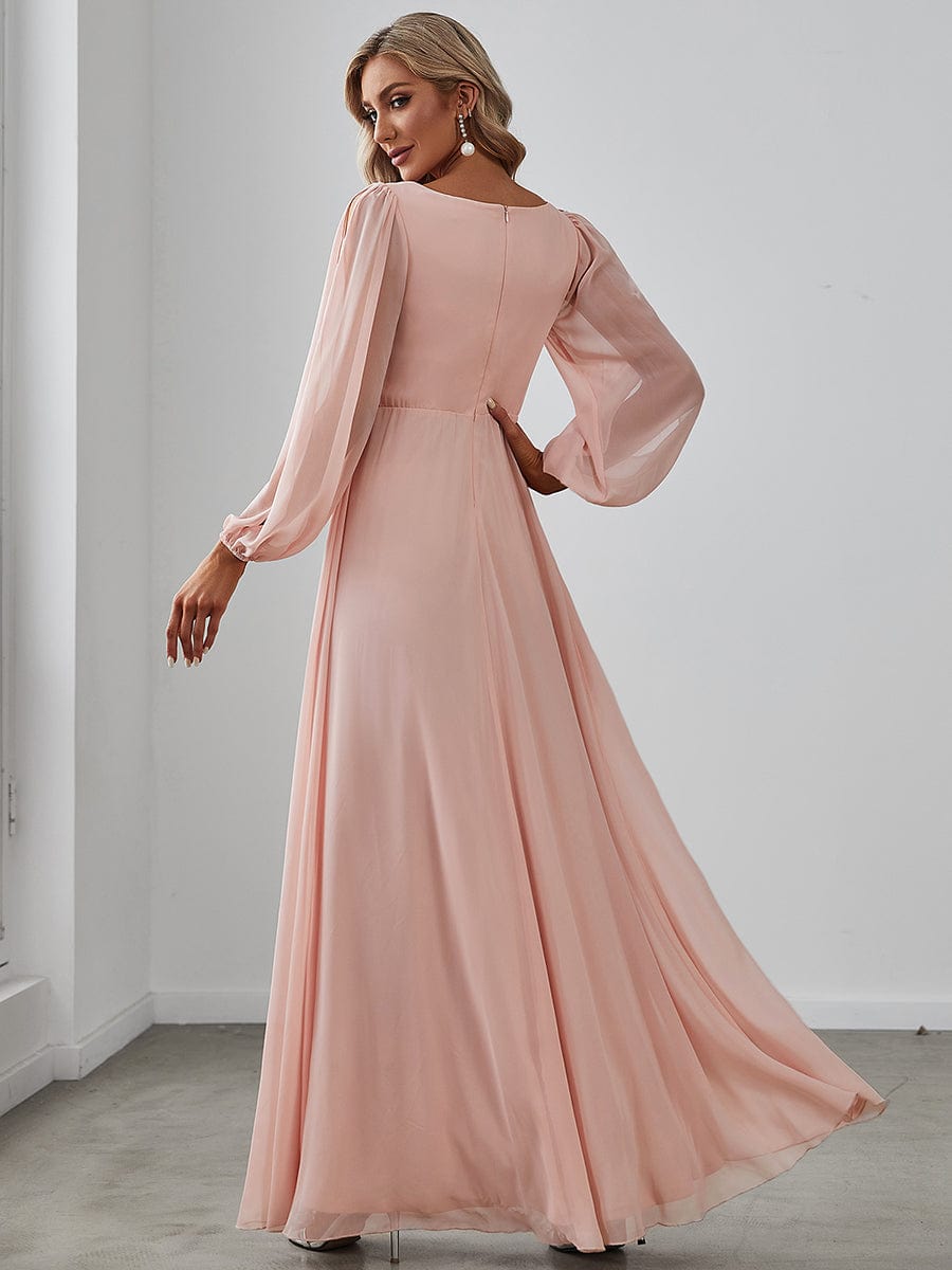 Custom Size Lantern Long Slit Sleeve Deep V Applique Maxi Evening Dress