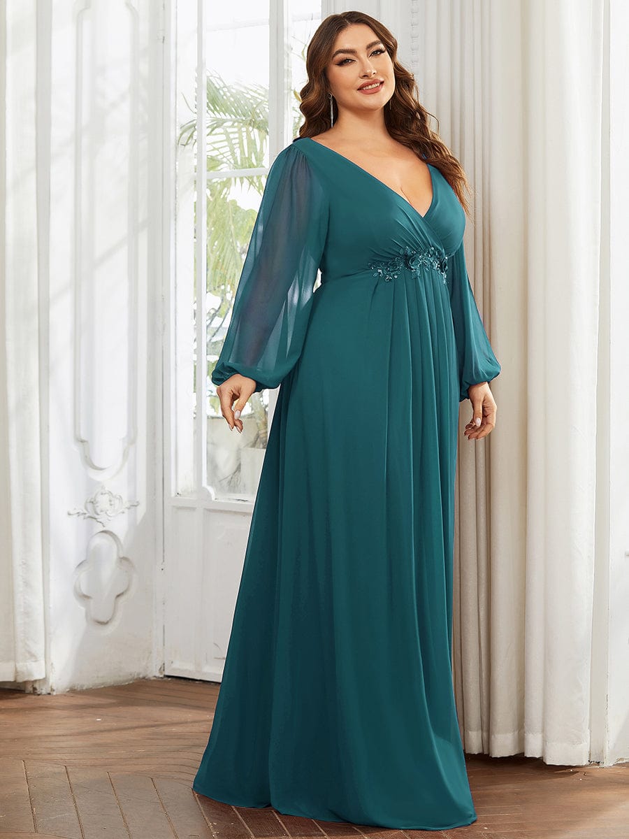 Plus Size Stylish Chiffon Evening Dresses with Long Lantern Sleeves