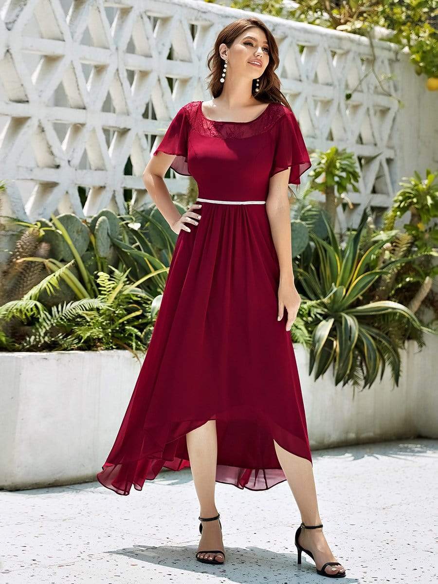 Women's Casual Boat Neck A-Line Midi Dress with Irregular Hem