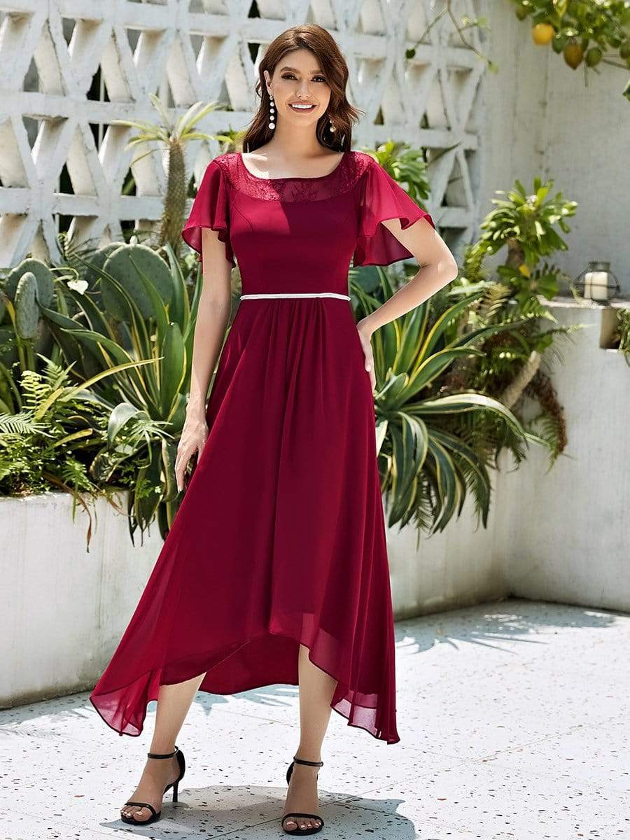 Women's Casual Boat Neck A-Line Midi Dress with Irregular Hem