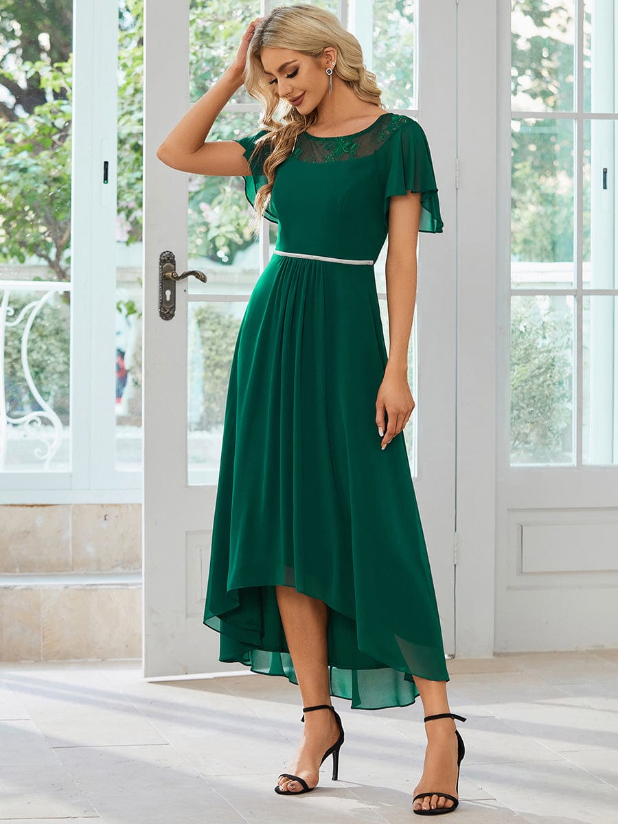 Women's Casual Boat Neck A-Line Midi Dress with Irregular Hem