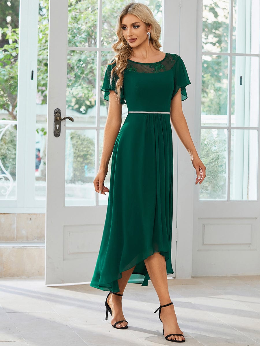 Women's Casual Boat Neck A-Line Midi Dress with Irregular Hem