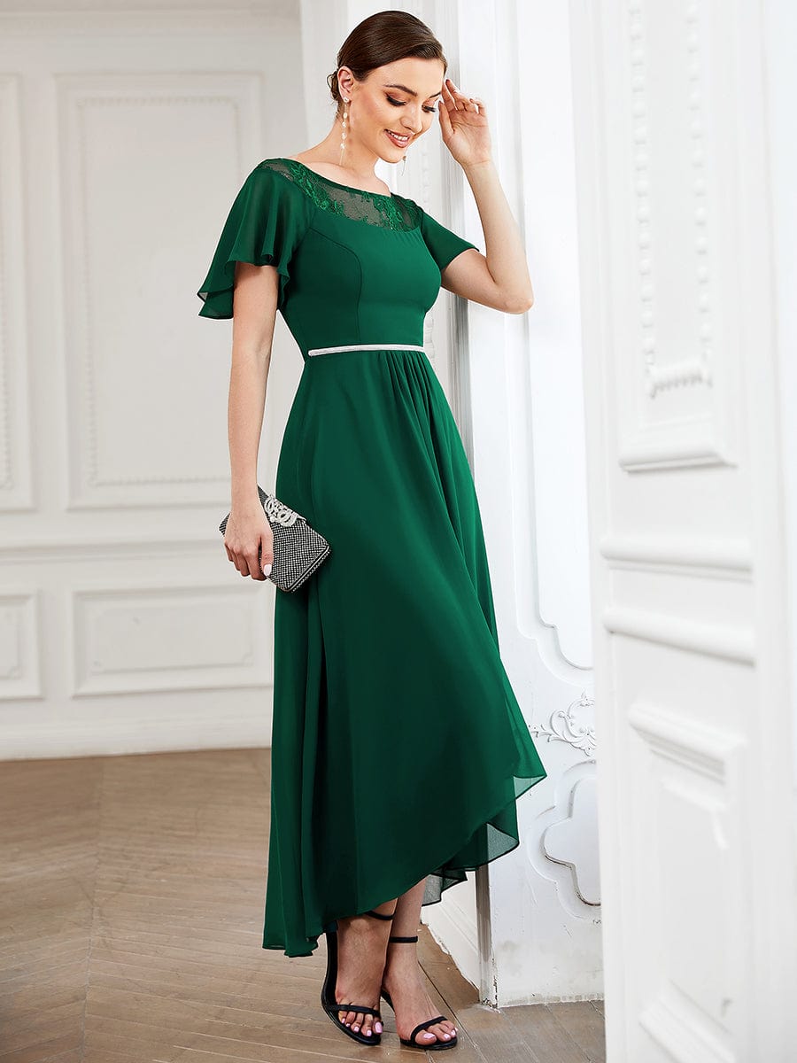 Women's Casual Boat Neck A-Line Midi Dress with Irregular Hem