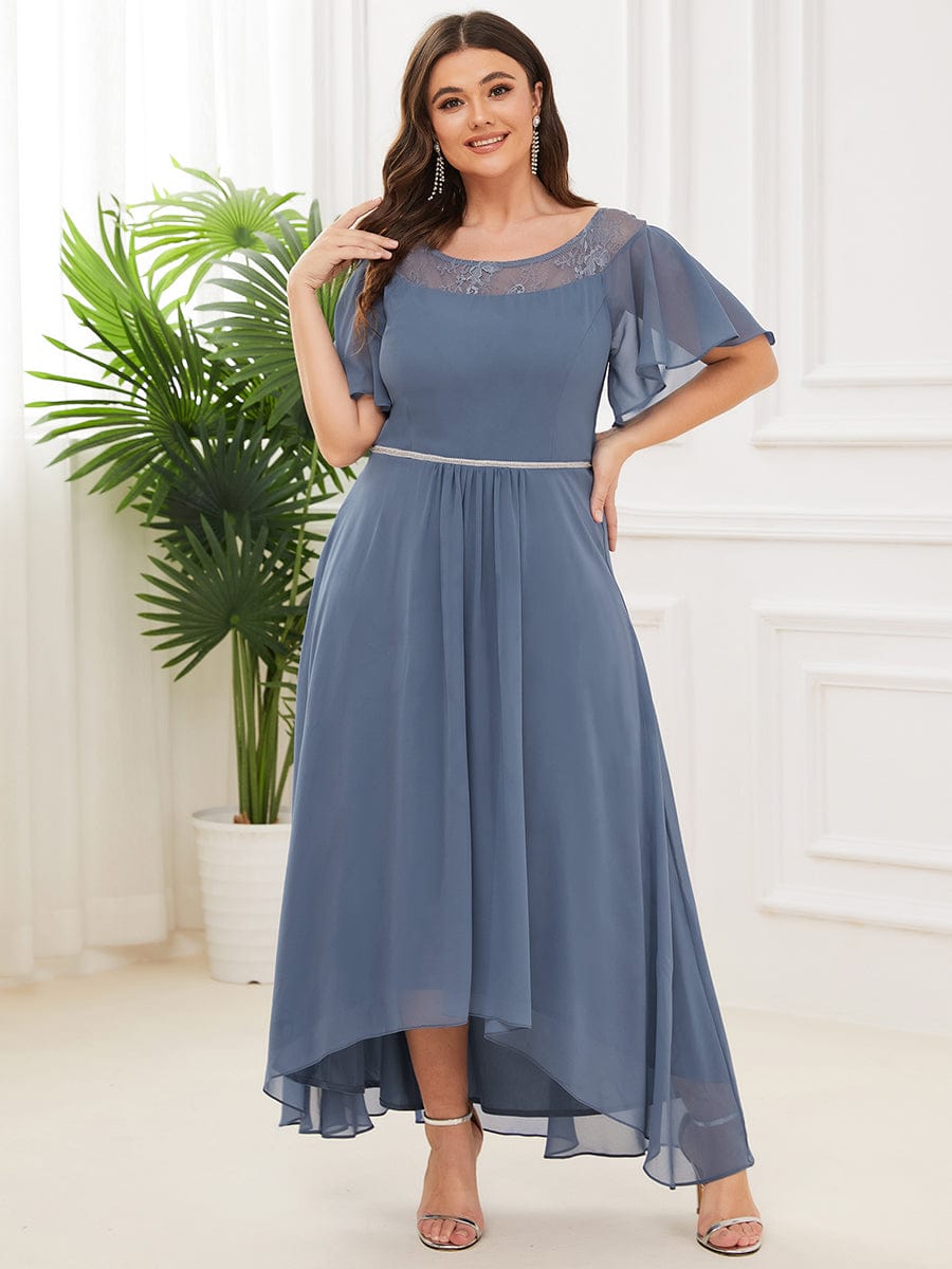 Women's Casual Boat Neck A-Line Midi Dress with Irregular Hem