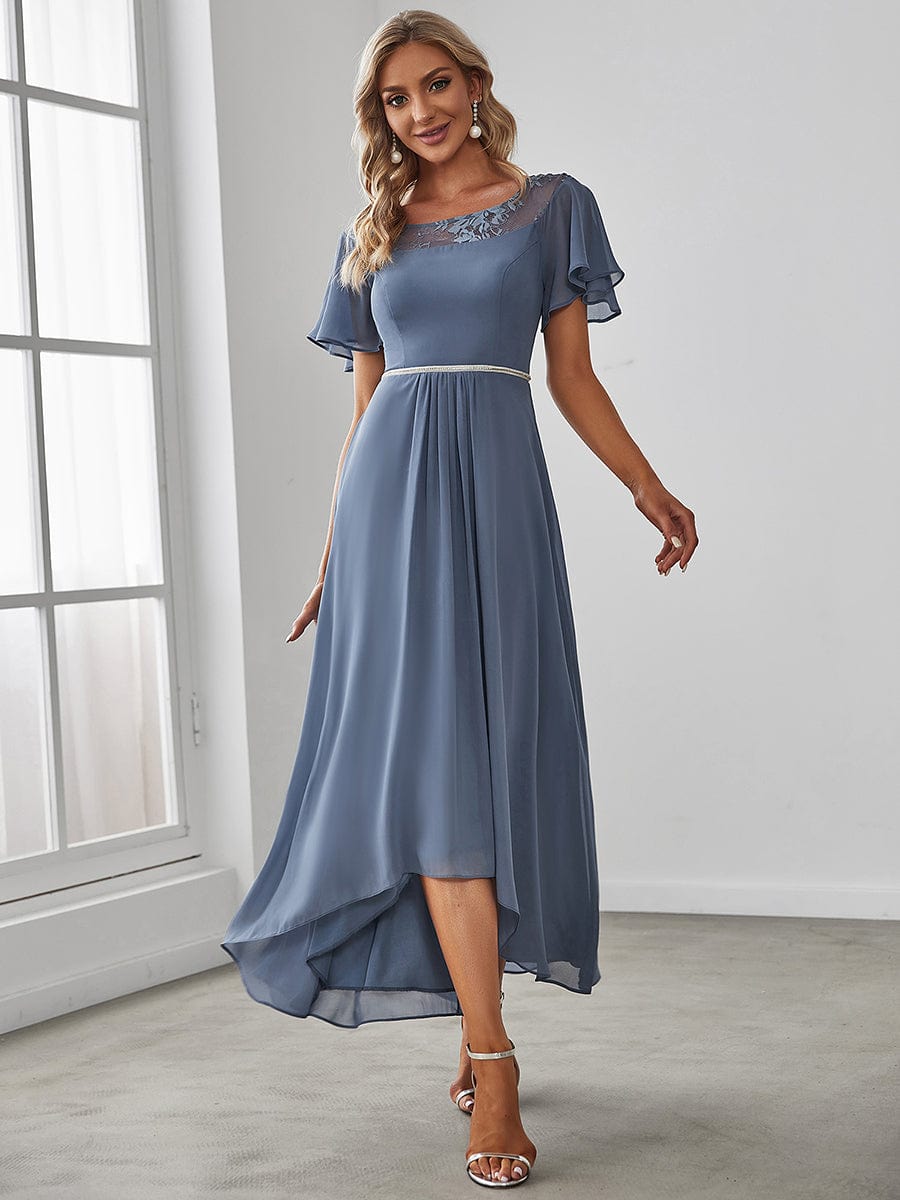 Custom Size Casual Boat Neck A-Line Midi Dress with Irregular Hem