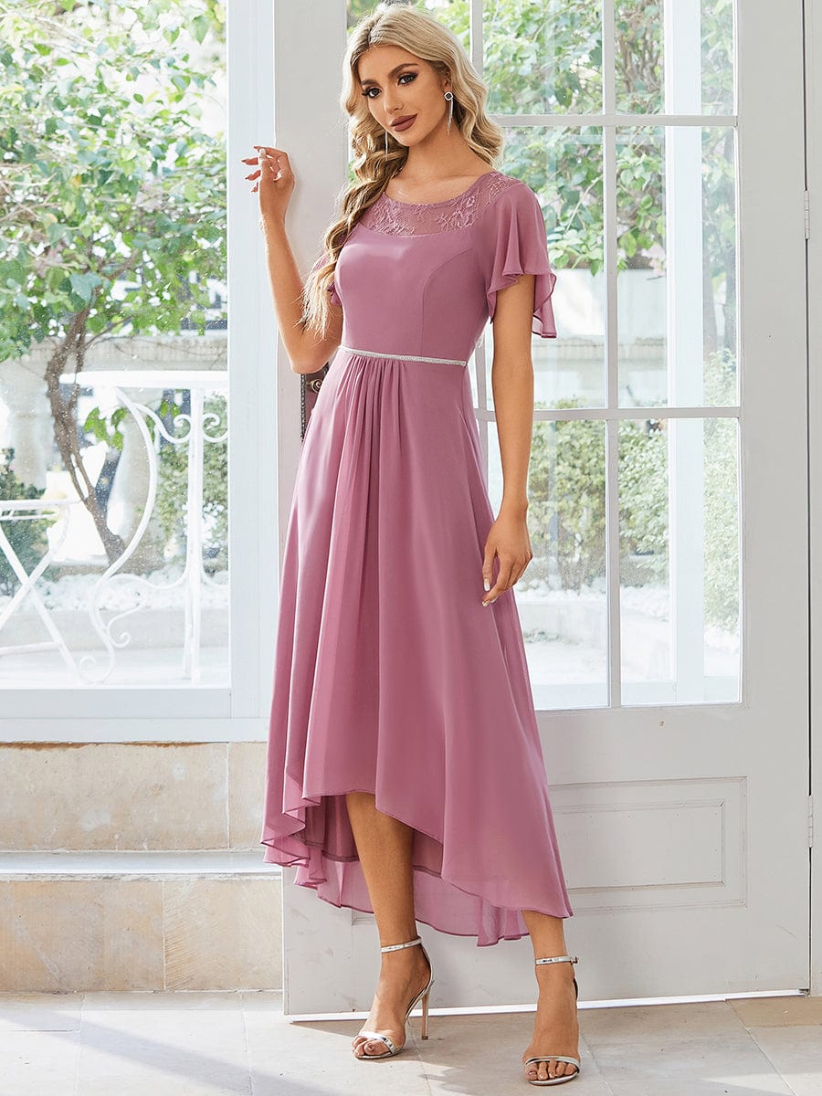 Women's Casual Boat Neck A-Line Midi Dress with Irregular Hem