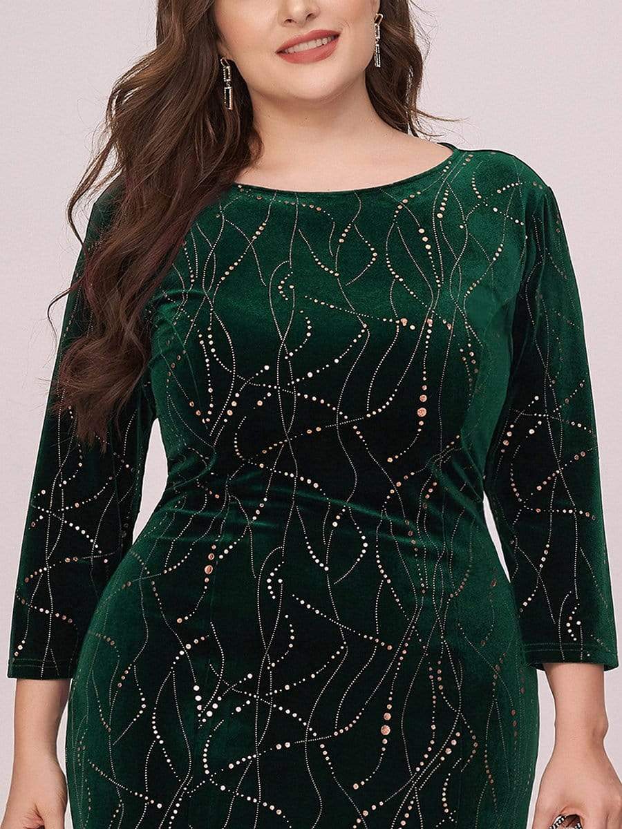 Elegant Plus Size Bodycon High-Low Velvet Party Dress