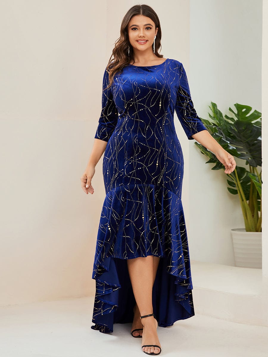 Elegant Plus Size Bodycon High-Low Velvet Party Dress