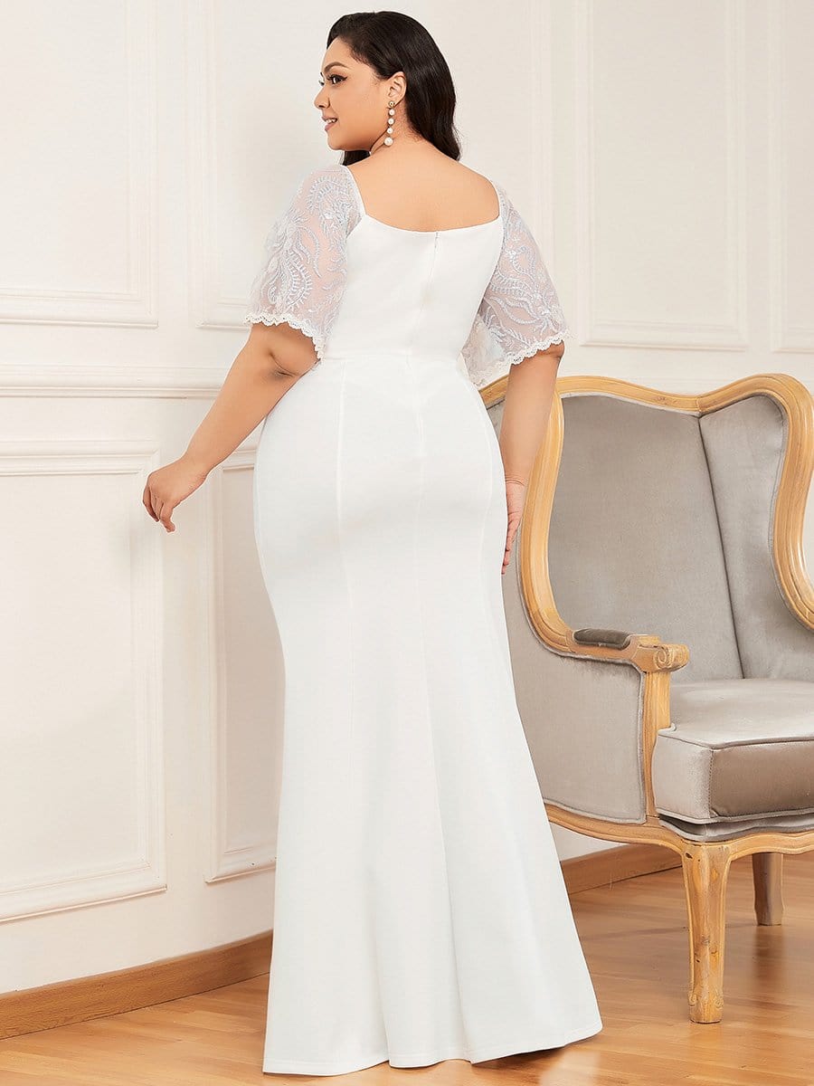 Plus Size V Neck Lace Sleeve Evening Dress for Women