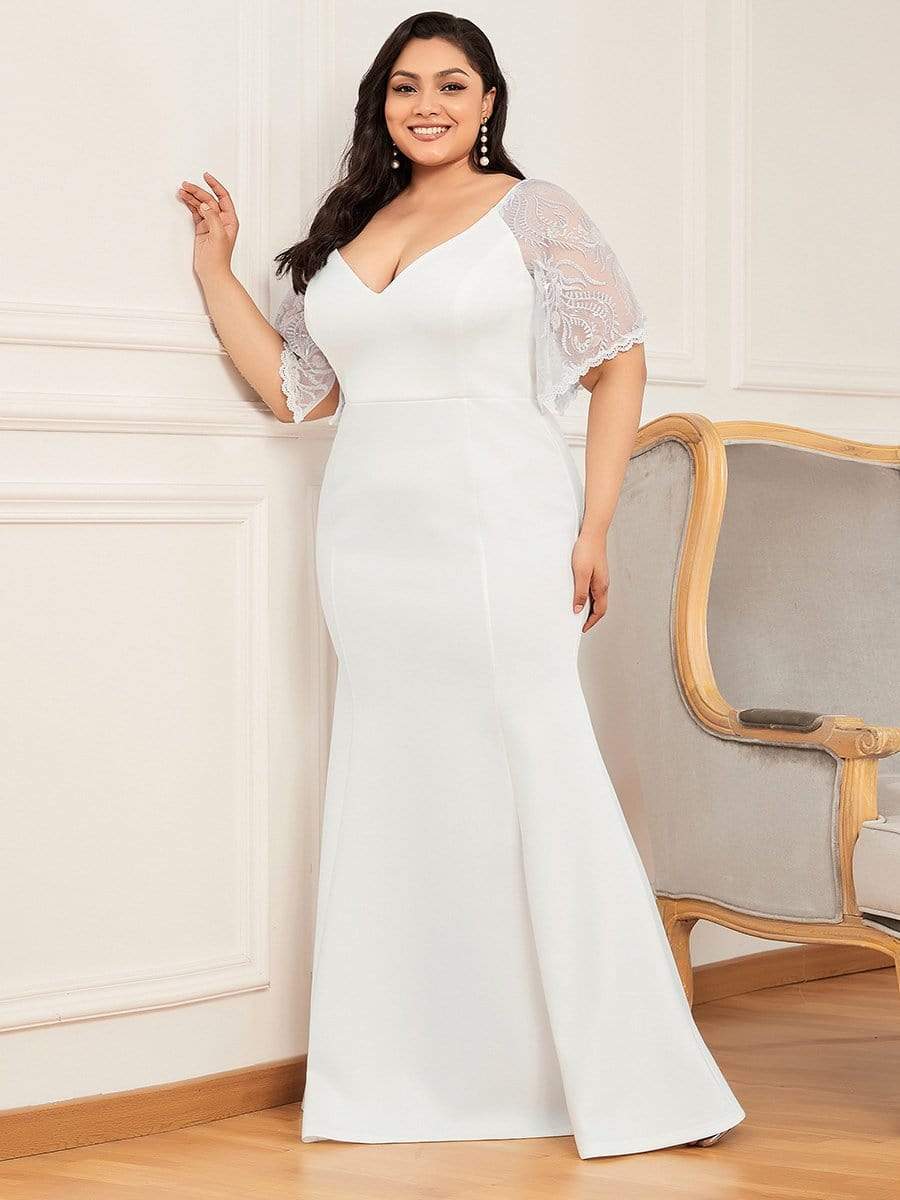 Elegant Plus Size V Neck Fishtail Evening Dress for Women