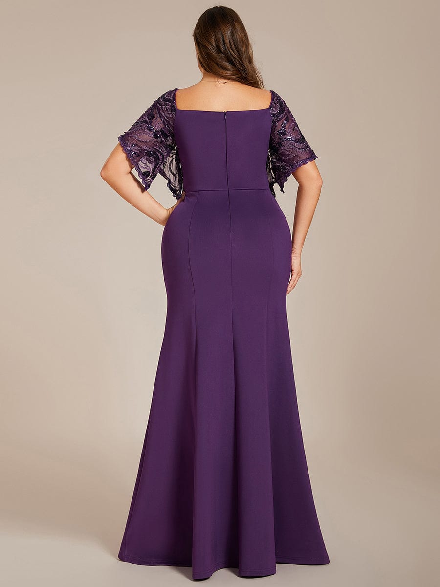 Elegant Plus Size V Neck Fishtail Evening Dress for Women