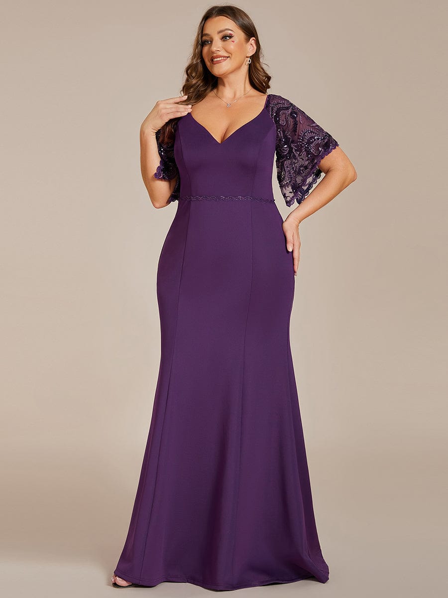 Elegant Plus Size V Neck Fishtail Evening Dress for Women