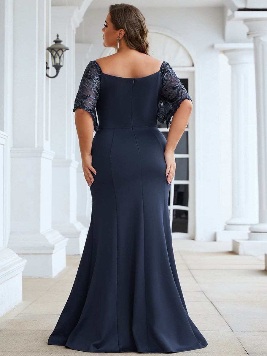 Elegant Plus Size V Neck Fishtail Evening Dress for Women