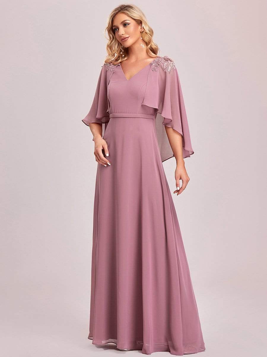 Elegant V Neck Flowy Chiffon Bridesmaid Dresses with Wraps