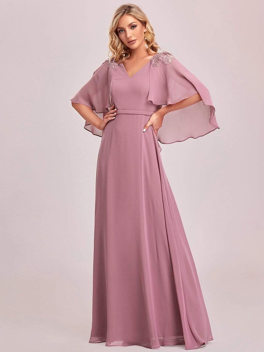 Elegant V Neck Flowy Chiffon Bridesmaid Dresses with Wraps