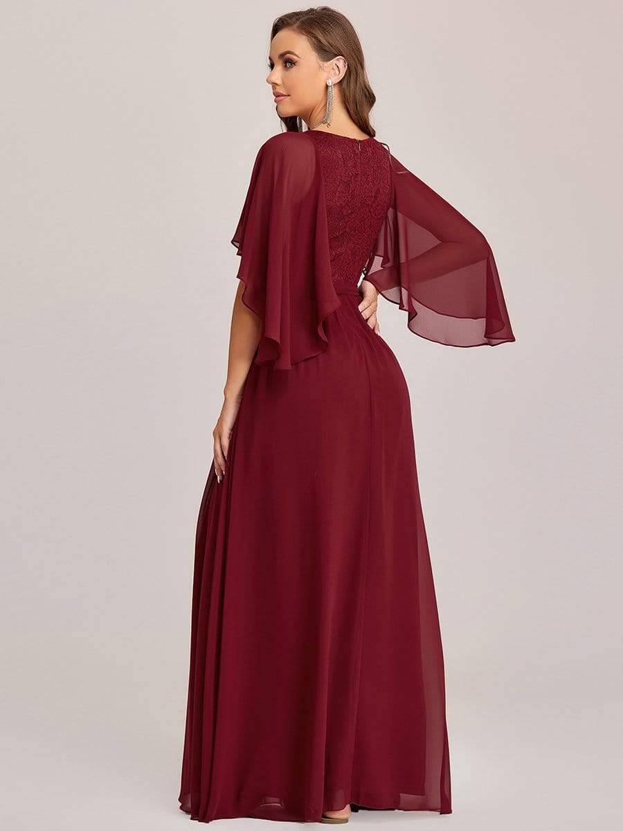 Elegant Deep V Neck Chiffon Maxi Evening Dress