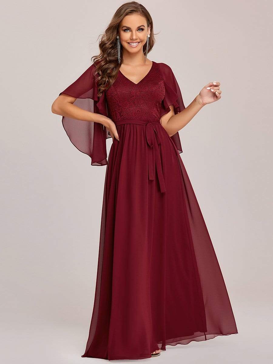 Elegant Deep V Neck Chiffon Maxi Evening Dress