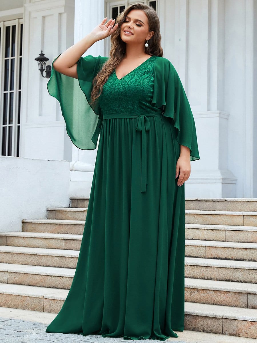 Elegant Deep V Neck Chiffon Maxi Evening Dress