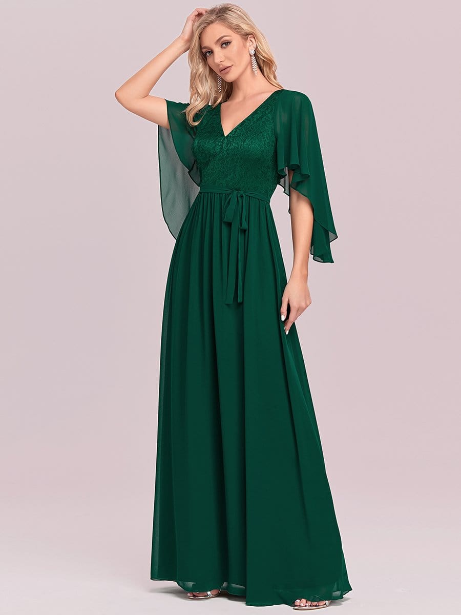 Custom Size Elegant Deep V Neck Chiffon Maxi Evening Dress