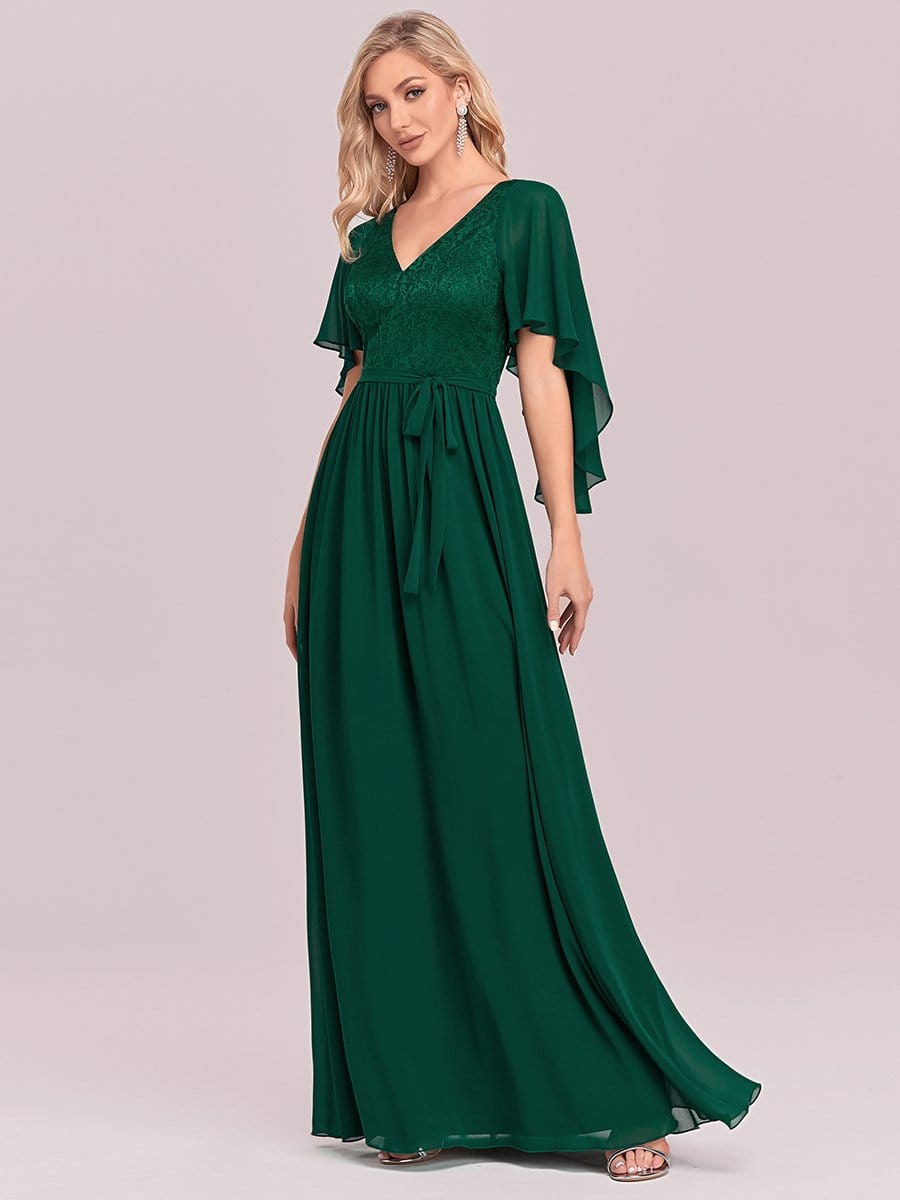 Custom Size Elegant Deep V Neck Chiffon Maxi Evening Dress